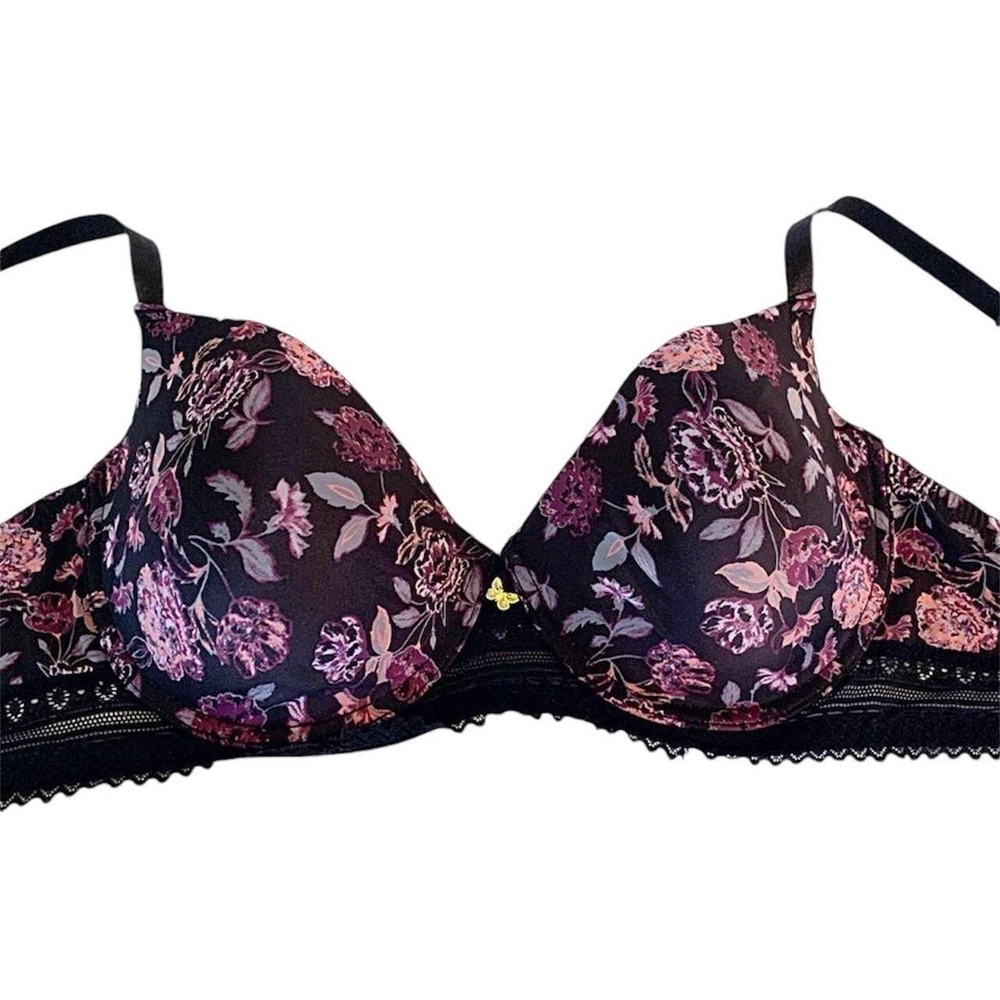 Jessica Simpson Size 40D Black & Pink Floral Bra
